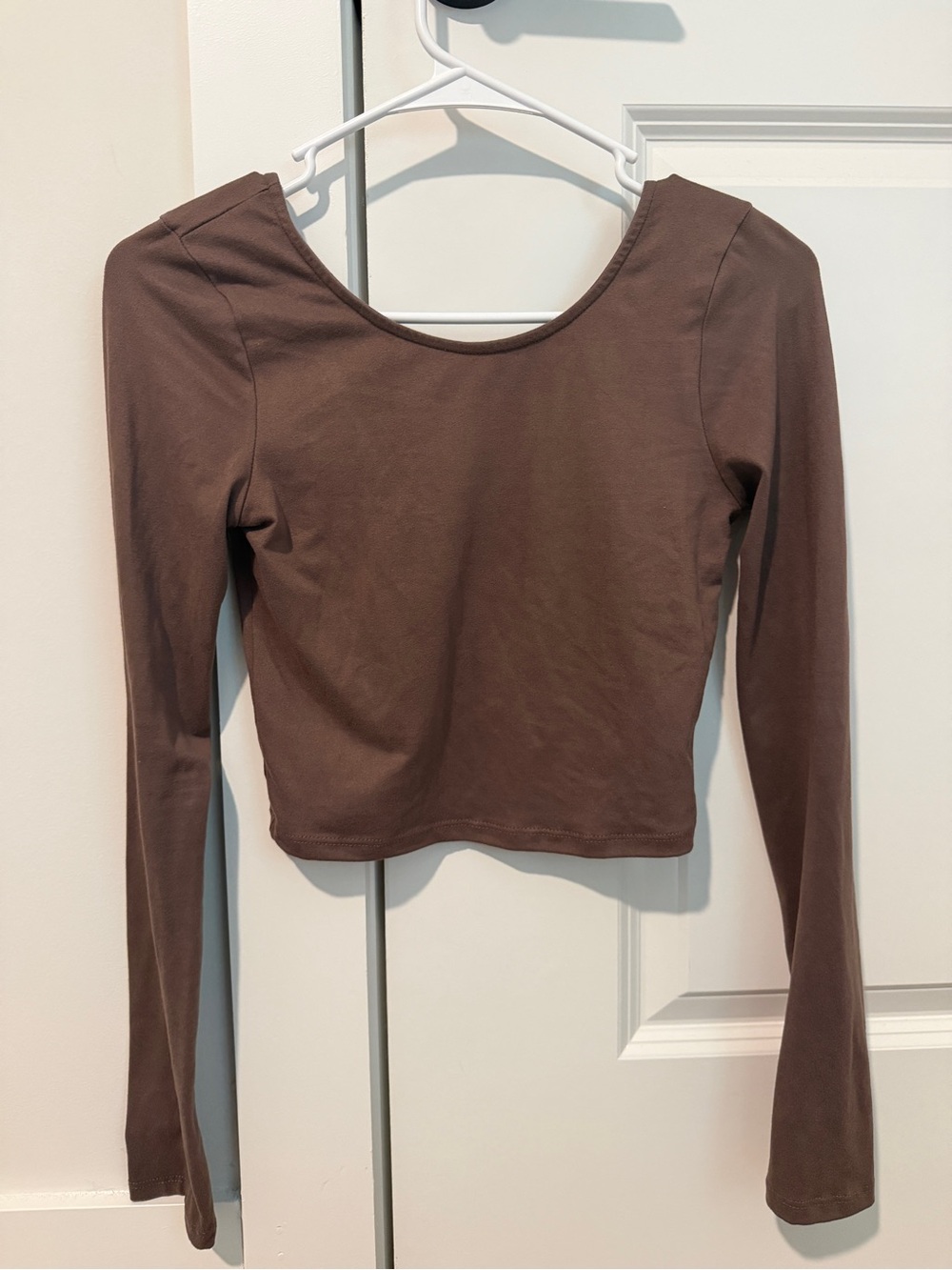 By Together Brown Long Sleeve Scoop Crop Top